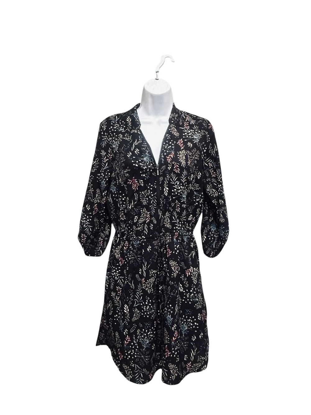 DEX Black Floral 1/4 Zip Mini Dress with Pockets Size S - Picture 2 of 6